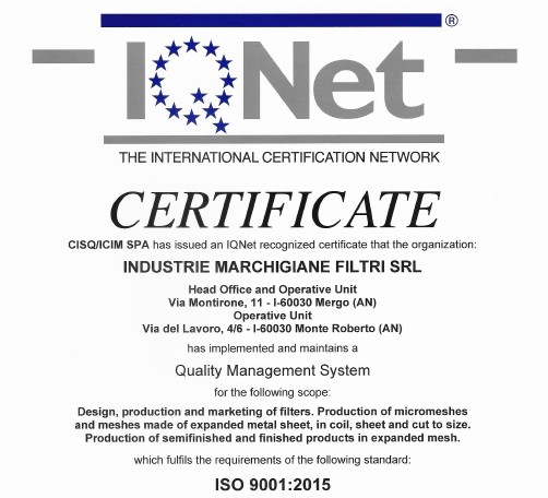 Certificato ISO 9001-2015 Certificato ISO 9001-2015