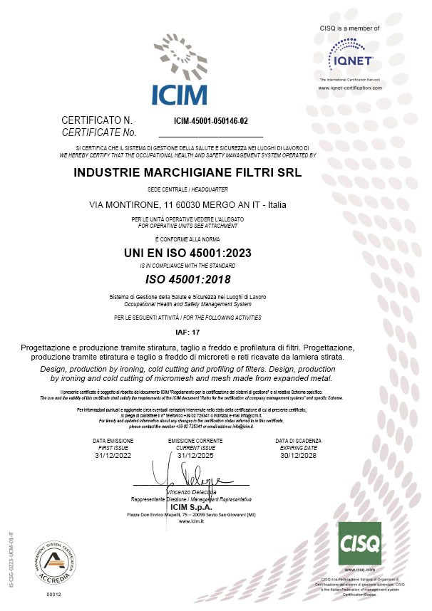 Certificato ISO 45001-2023